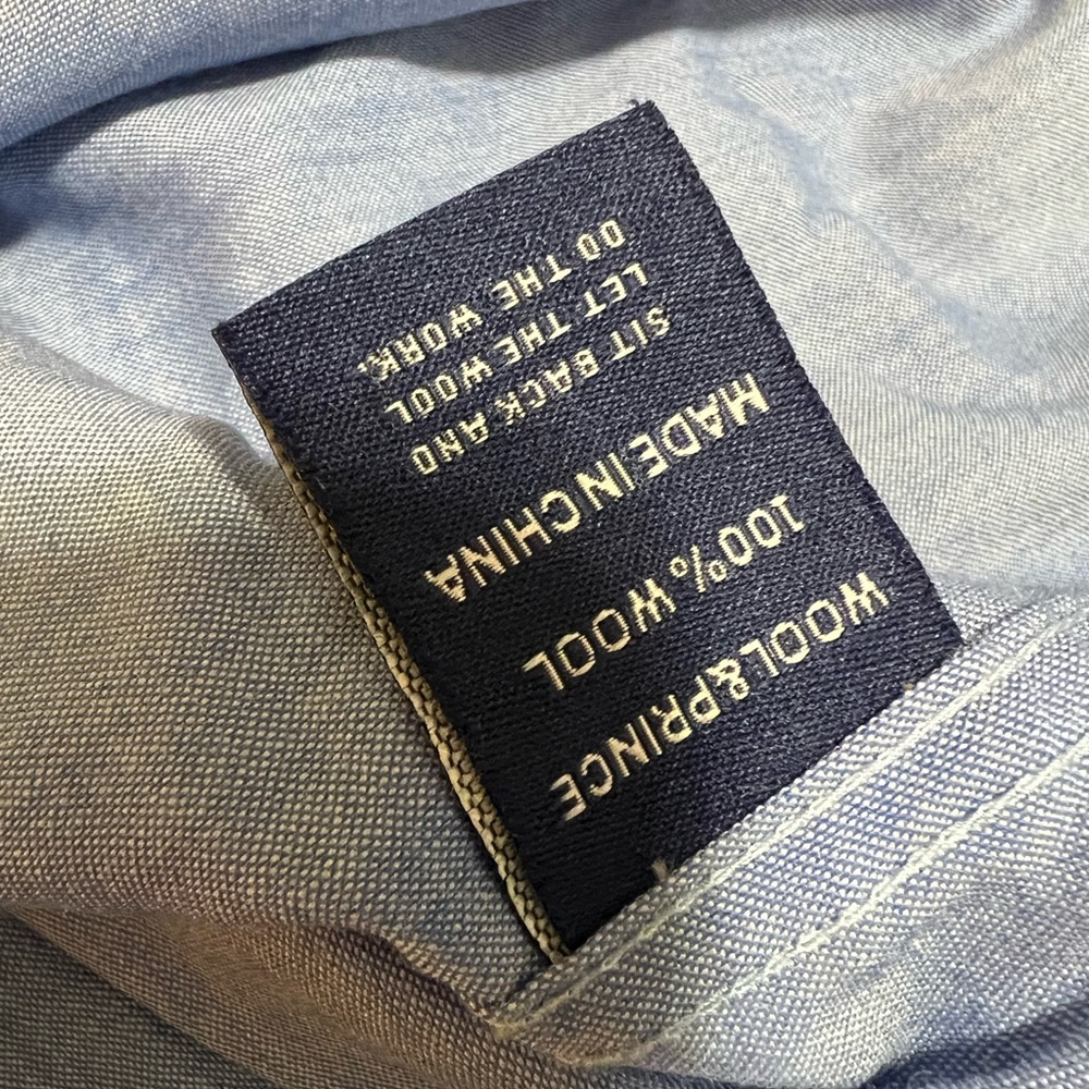 Wool & Prince Worsted Wool Flannel Shirt Men Slim Fit Button-Down blue z. - Picture 8 of 12